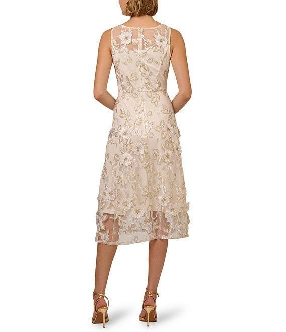 Adrianna Papell 3D Embroidered Floral Crew Neck Sleeveless A-Line Midi Dress Product Image