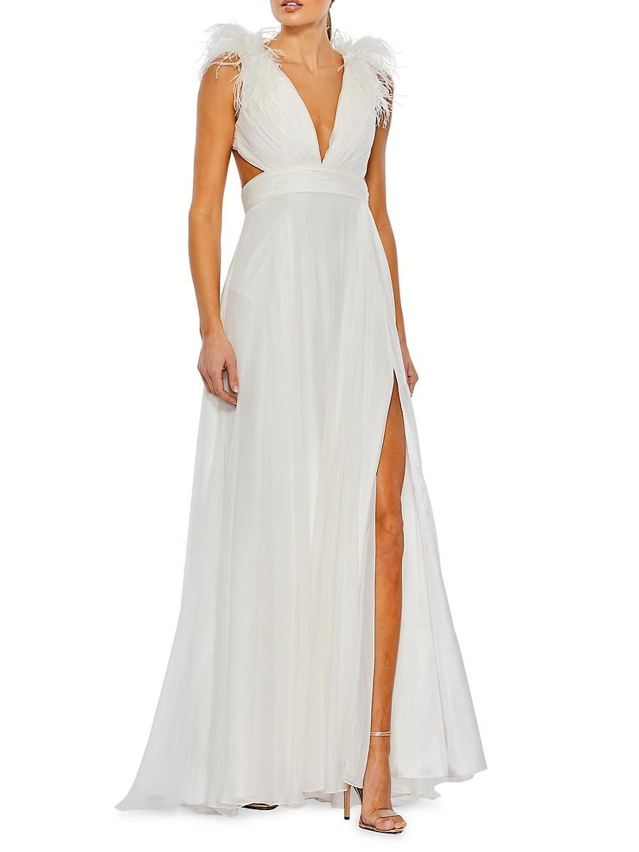 Womens Feather-Trim Gown Product Image