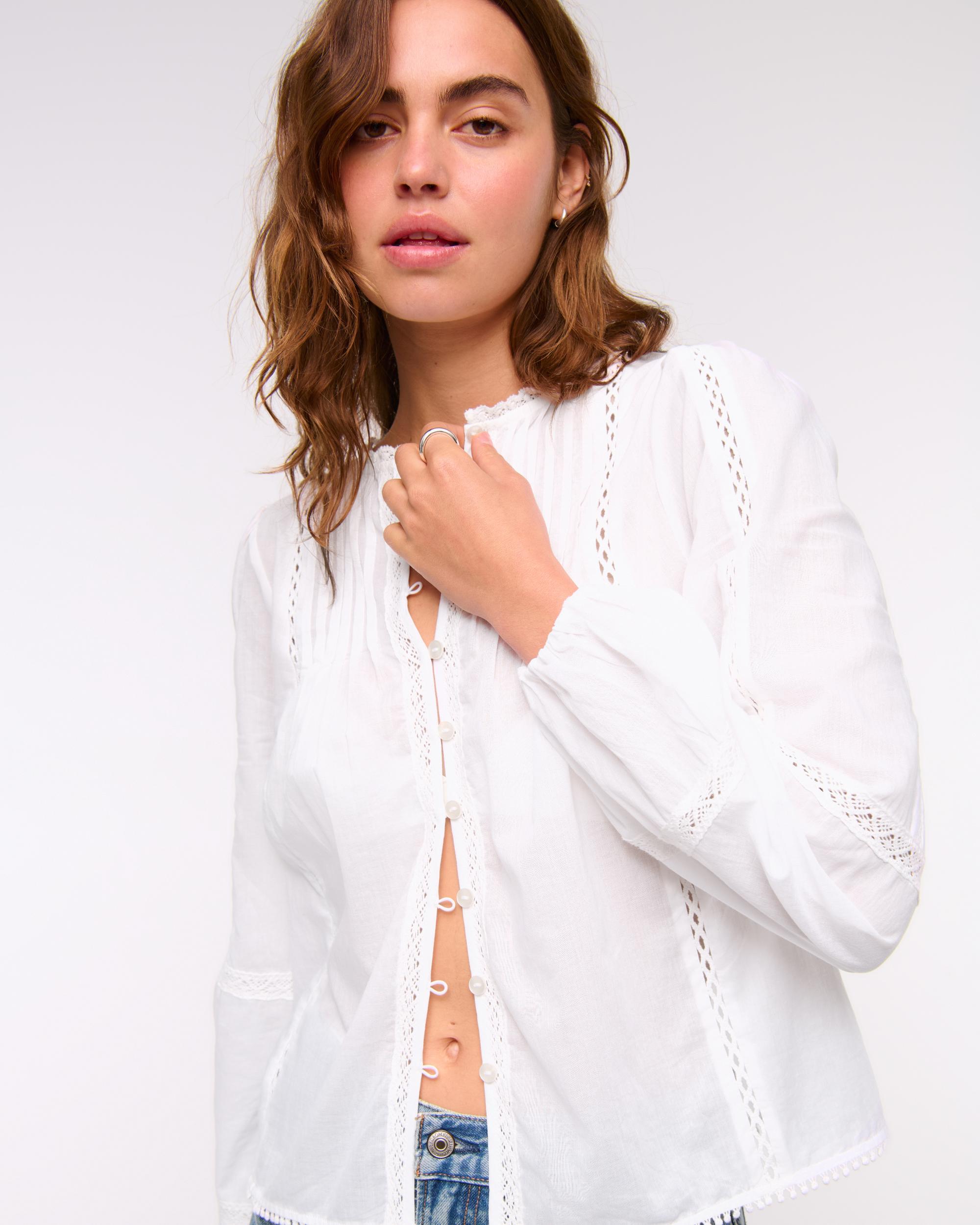 Long-Sleeve Lace-Trim Top Product Image