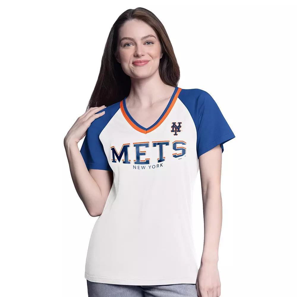 Women's G-III 4Her by Carl Banks  White/Royal New York Mets Ball Park Raglan V-Neck T-Shirt, Size: XXL Product Image