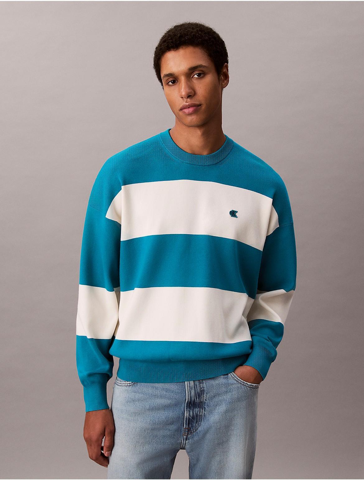 Calvin Klein Mens Tech Knit Stripe Relaxed Sweater - Blue Product Image