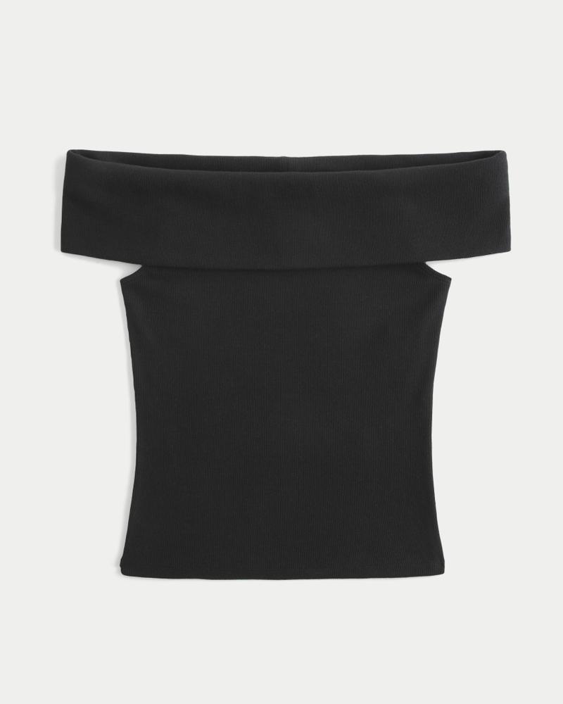 Ribbed Off-the-Shoulder Foldover Top Product Image