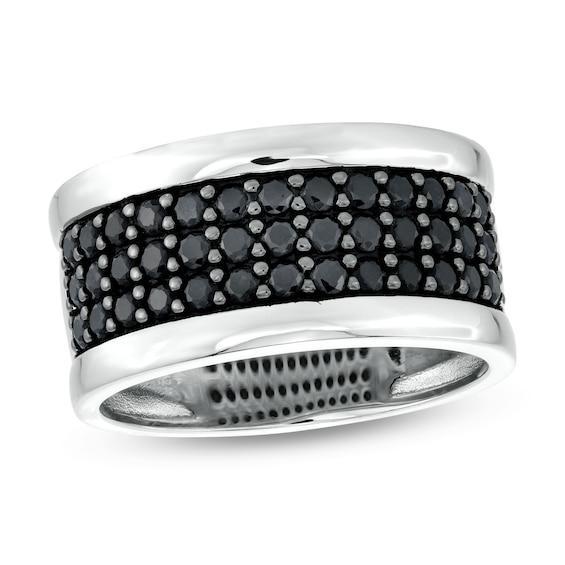 Men's Black Sapphire Triple-Row Rounded Edge Band in Sterling Silver Product Image