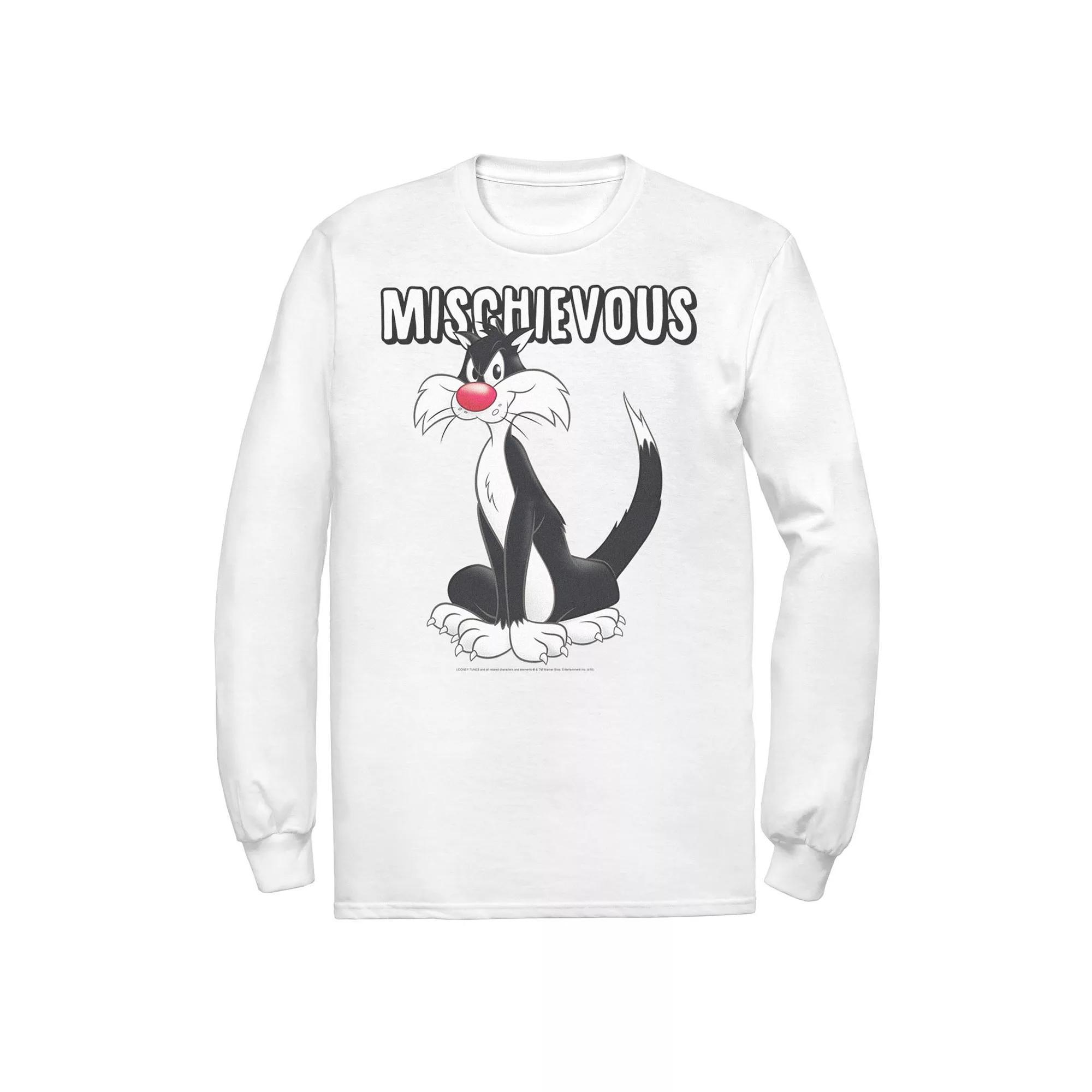 Men's Looney Tunes Sylvester Mischievous Portrait Long Sleeve Tee, Size: XL, White Product Image