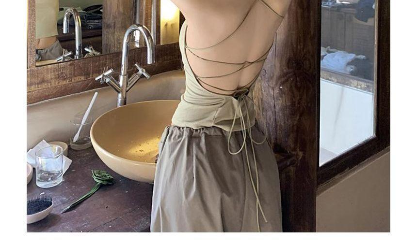 Halter Plain Open Back Padded Crop Cami Top Product Image