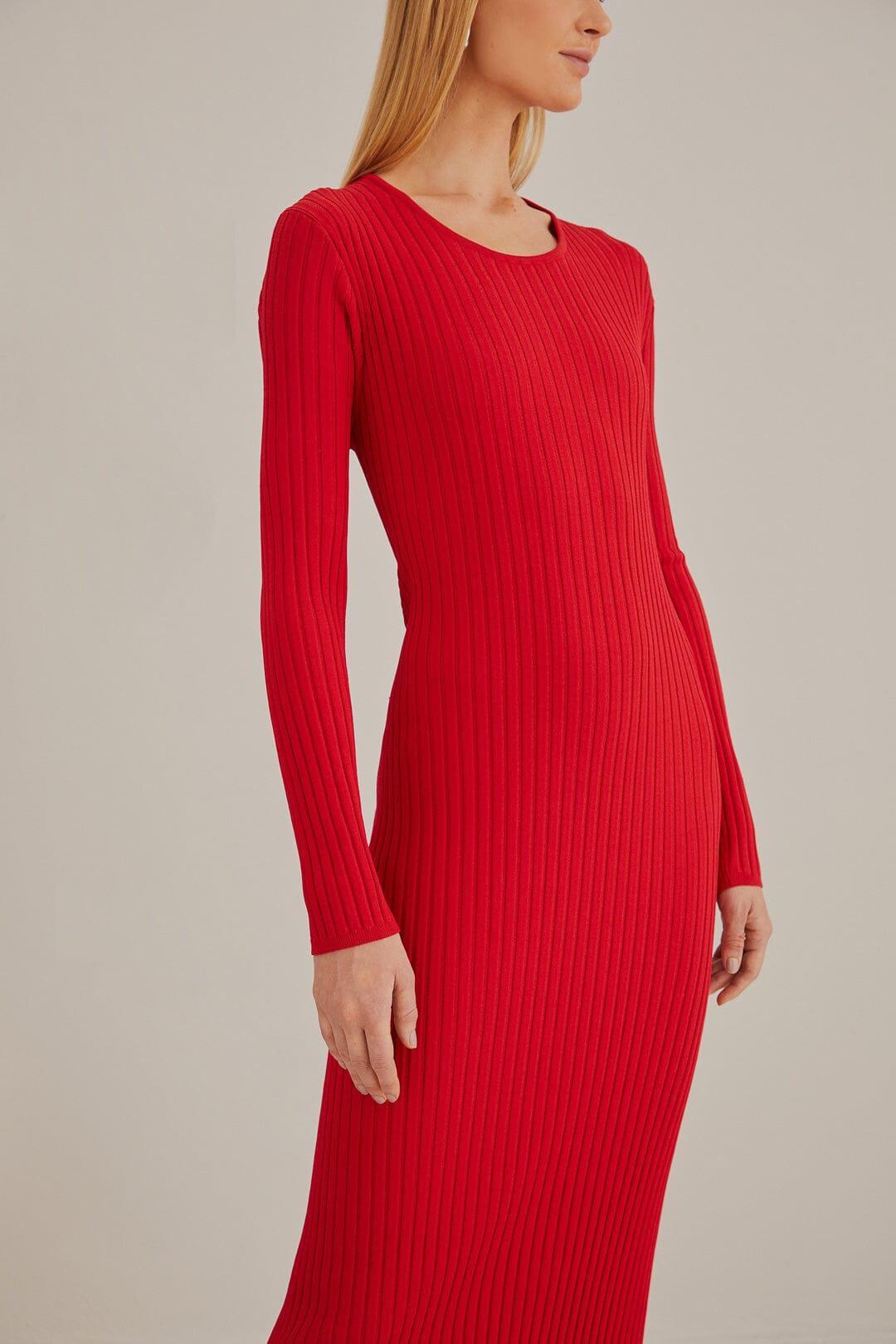 Red Knit Midi Dress Product Image