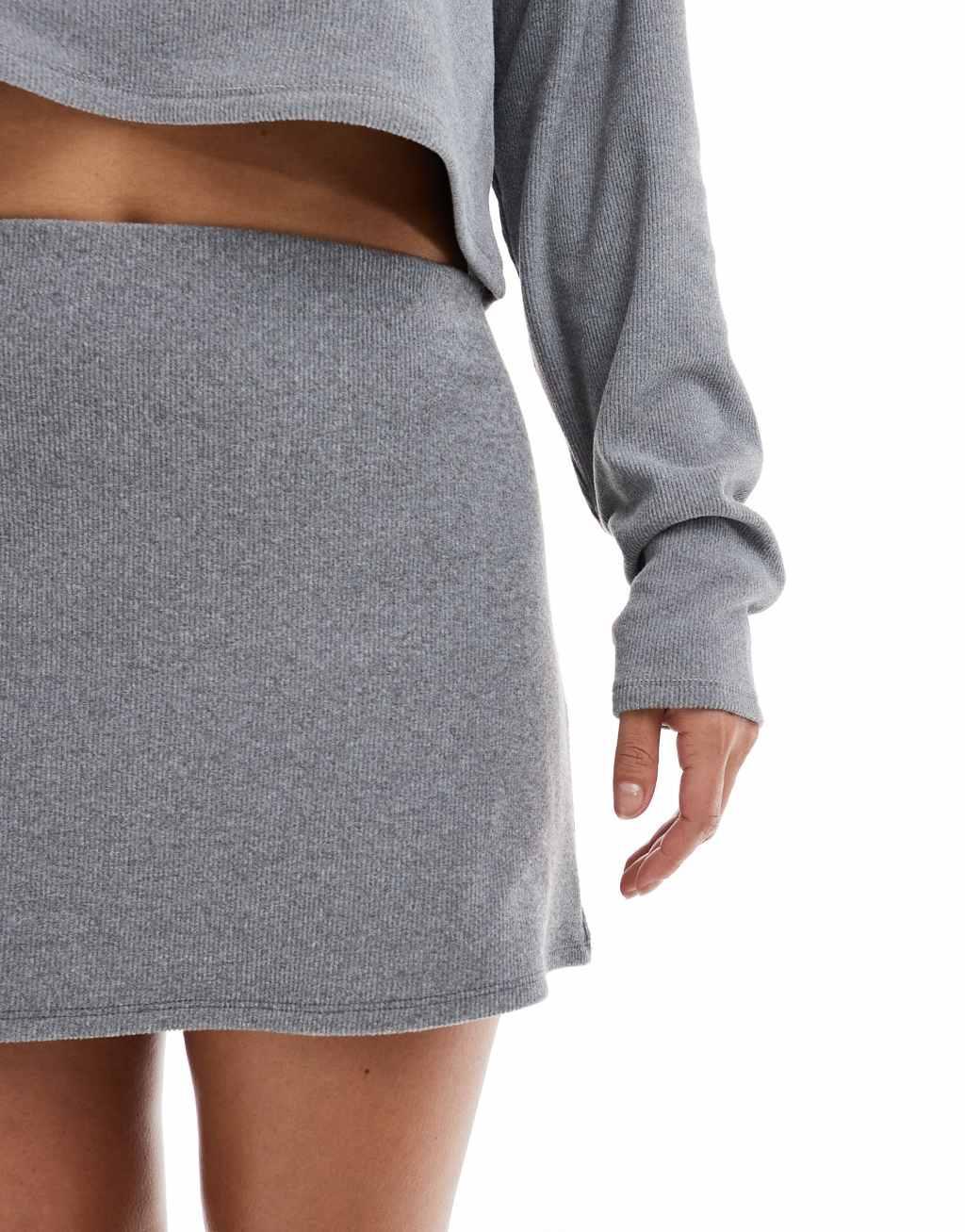 Miss Selfridge rib knit mini skort in gray Product Image