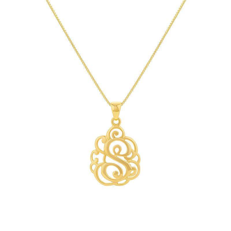 PRIMROSE Sterling Silver Monogram Initial Pendant Necklace, Womens Gold Tone E Product Image