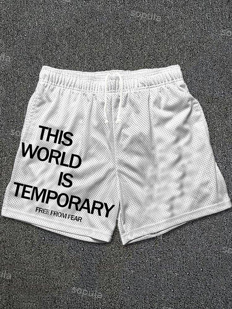 Sopula This World Is Temporary Print Drawstring Mesh Shorts Product Image
