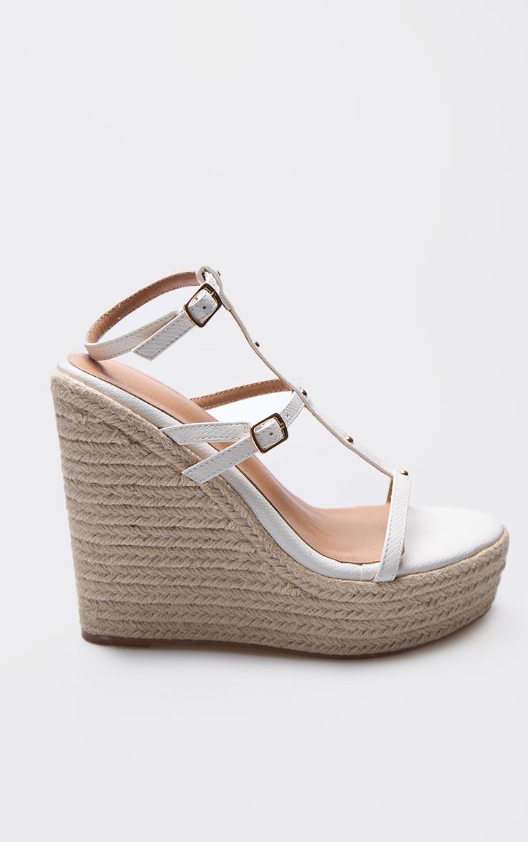 White Snake Print T Bar Stud Detail Heeled Wedges Product Image