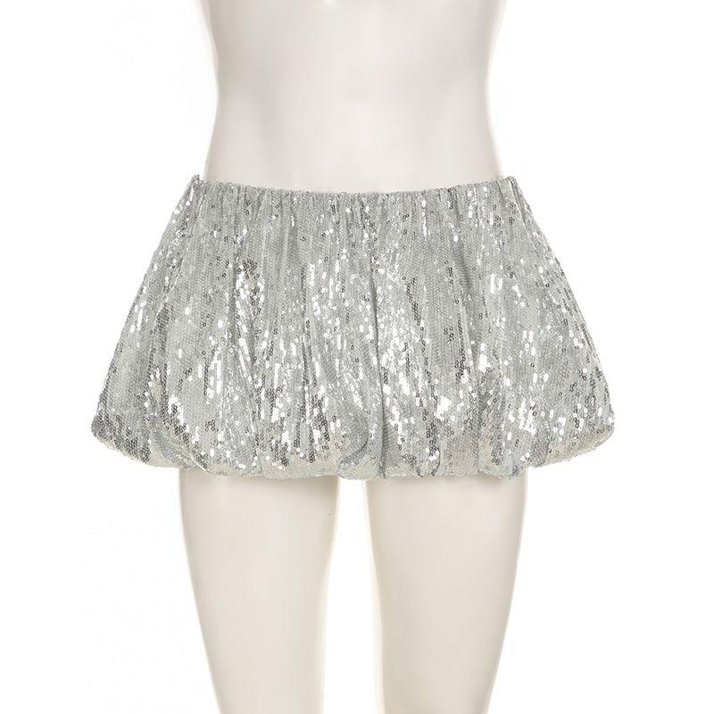 Low Waist Sequin Mini A-Line Skirt Product Image