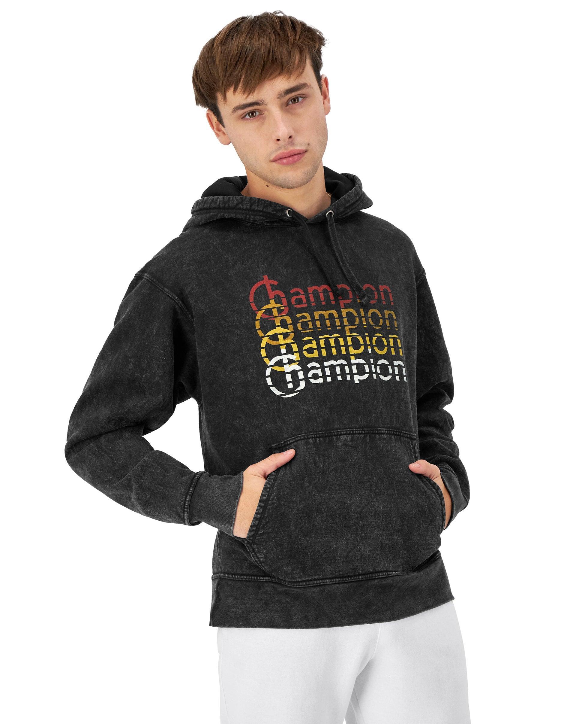 Mens Champion Stonewash Mineral Dye Retro Logo Graphic Hoodie Product Image