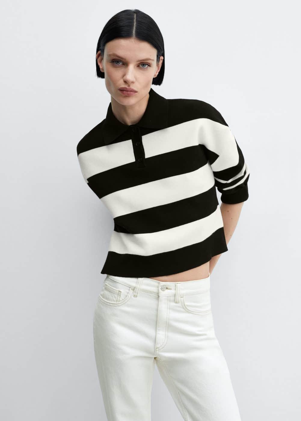 Mango Womens Striped Polo-Neck Sweater Product Image