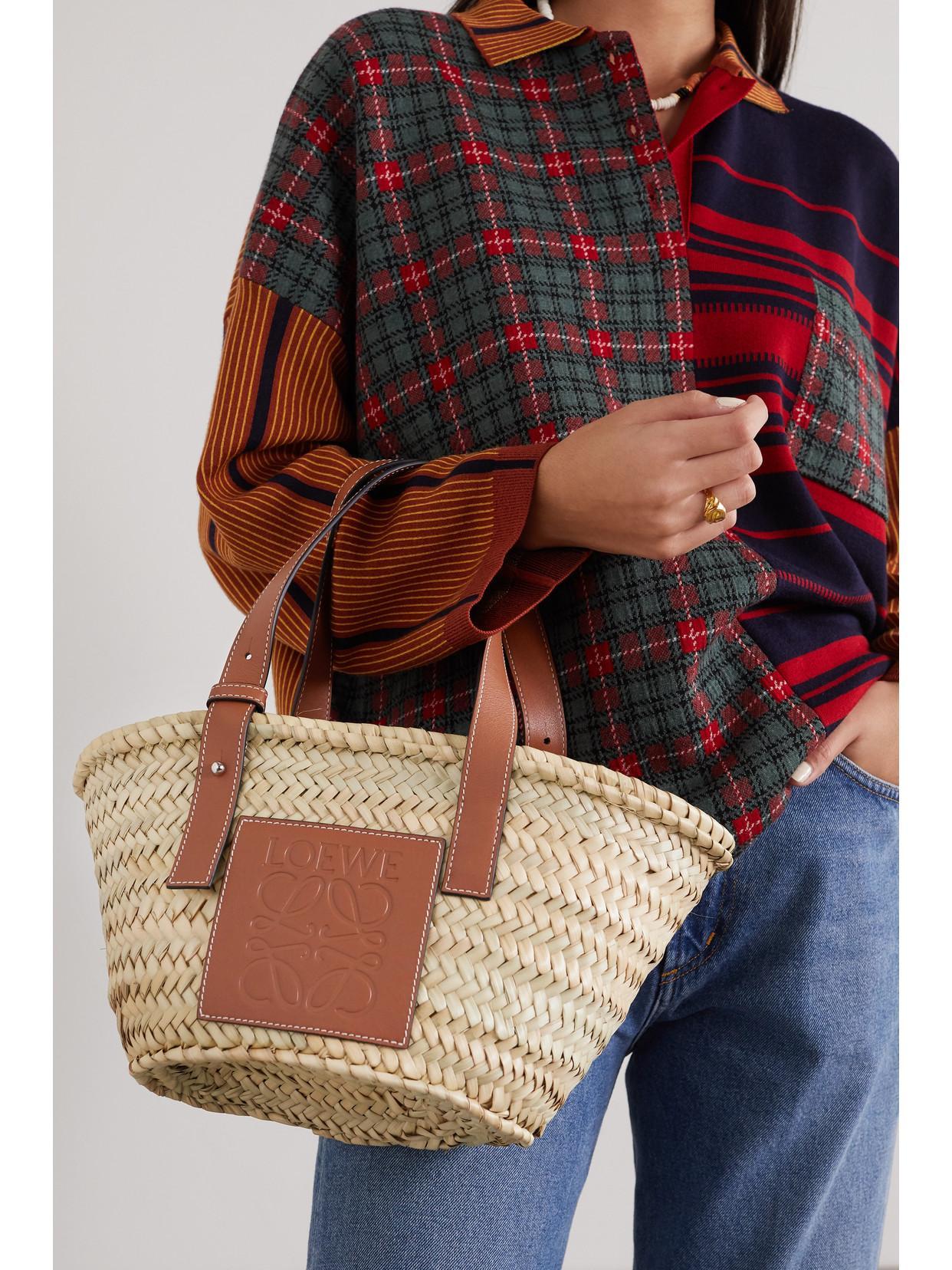 LOEWE Small Leather-trimmed Woven Raffia Tote In Neutrals Product Image