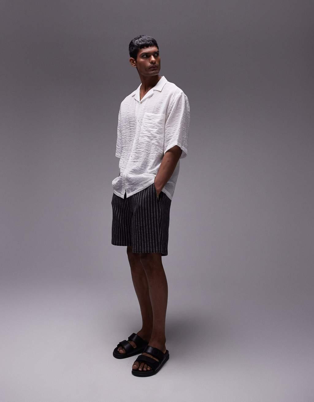 Topman short sleeve sheer holiday shirt in white Product Image