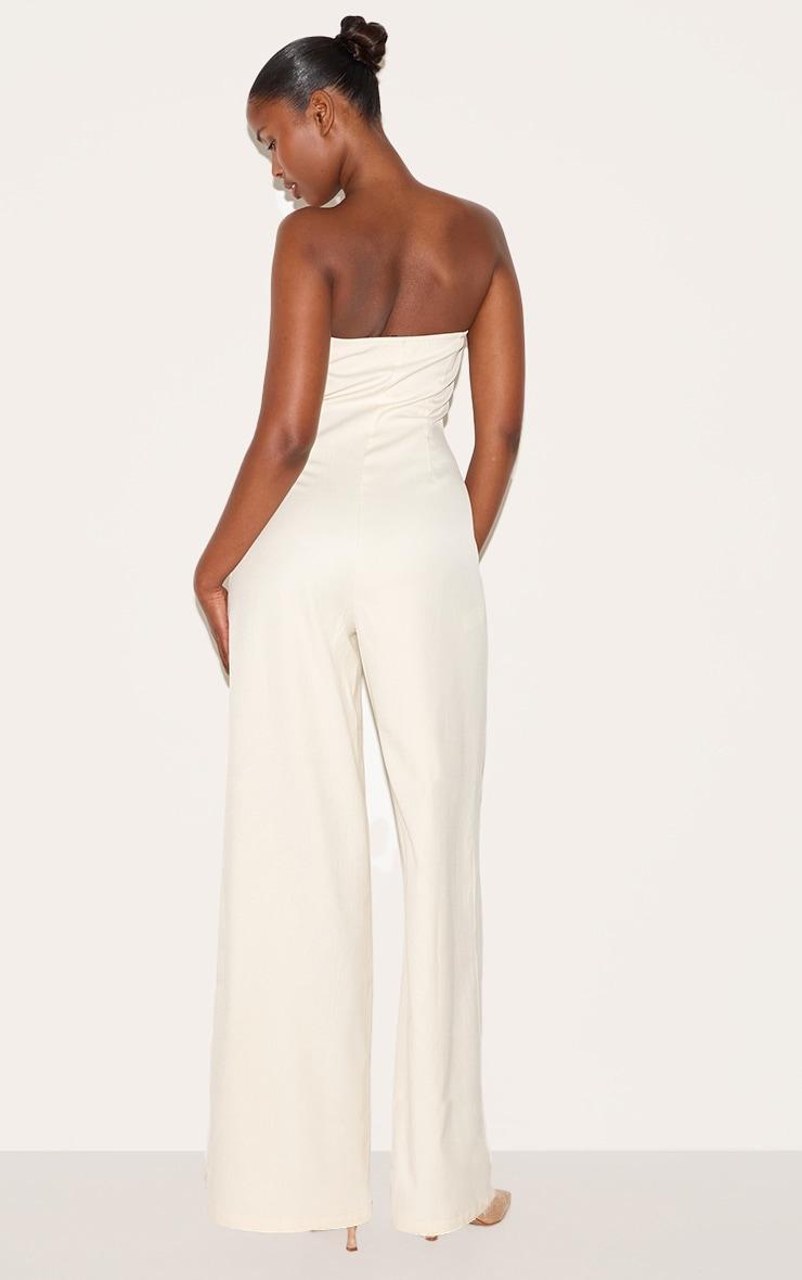 Cream Tailored Woven Button Up Wide Leg Bandeau Jumpsuit Product Image