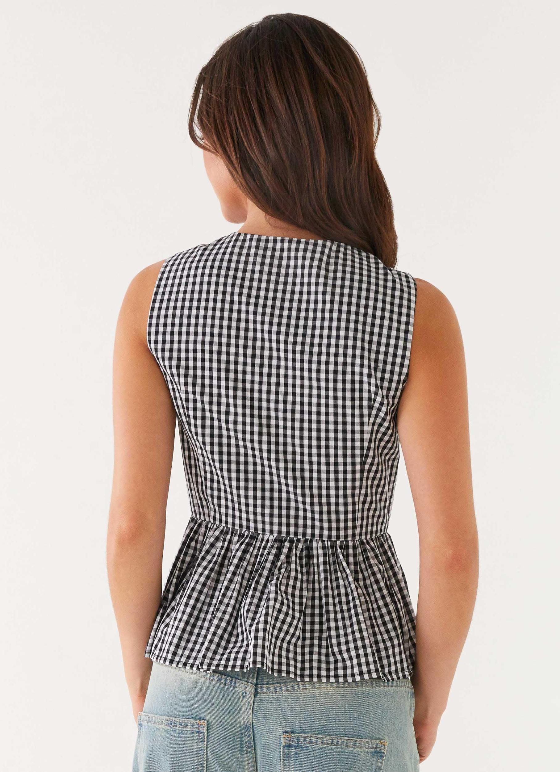 Cyrene Tie Top - Black Gingham Product Image