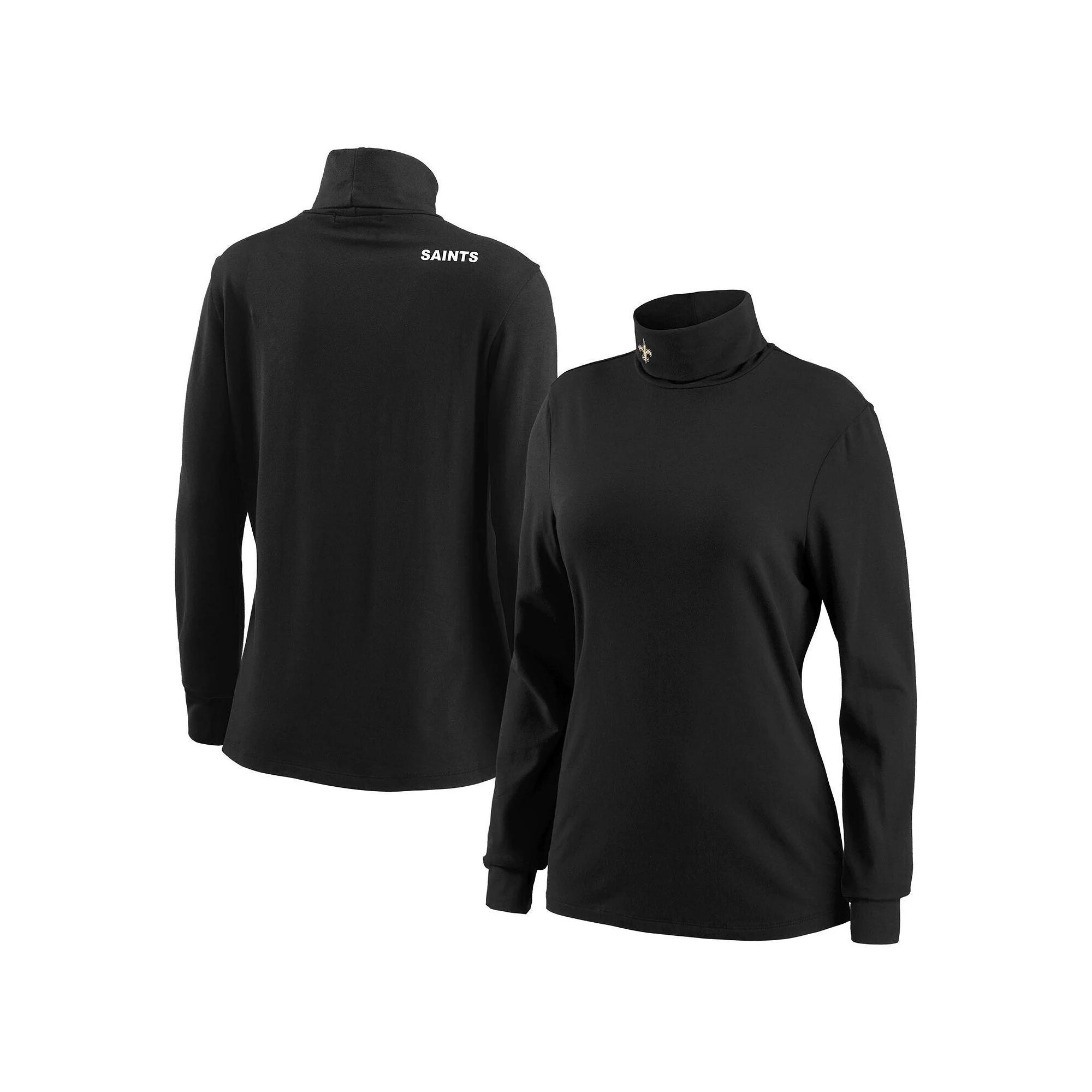 Women's WEAR by Erin Andrews Black New Orleans Saints Long Sleeve Tri-Blend Turtleneck T-Shirt,  Product Image