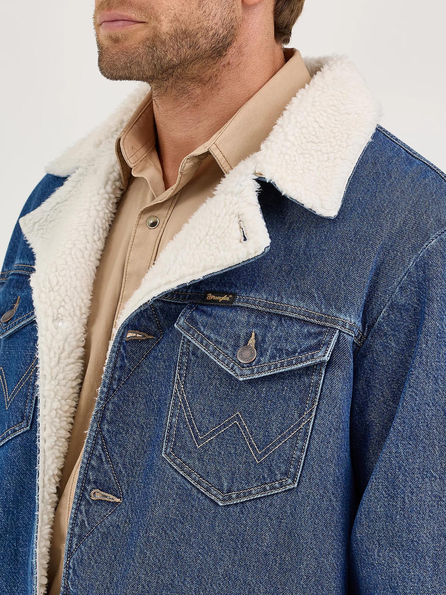 Men's Western Sherpa Lined Denim Wrange Jacket in Medium Wash Product Image