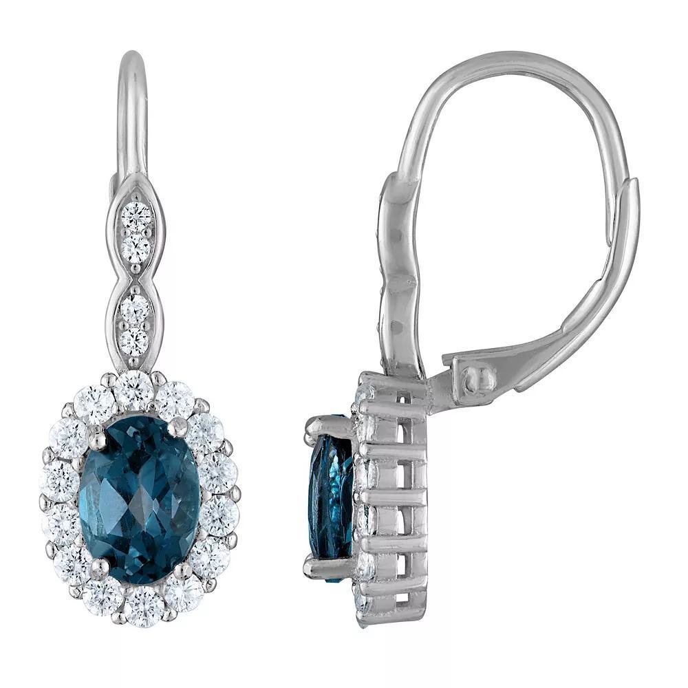 Sterling Silver London Blue Topaz & Lab-Created White Sapphire Leverback Earrings, Women's Product Image