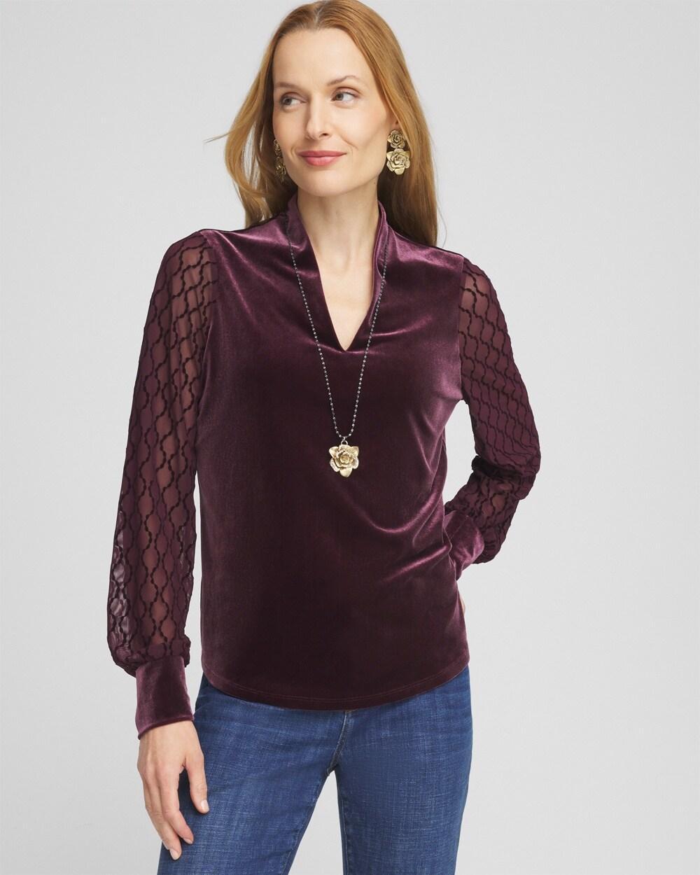 Velvet V-neck Long Sleeve Top Product Image