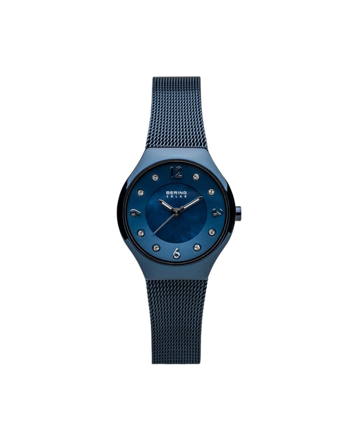 Womens Slim Solar Blue Stainless Steel Mesh Strap Watch Product Image