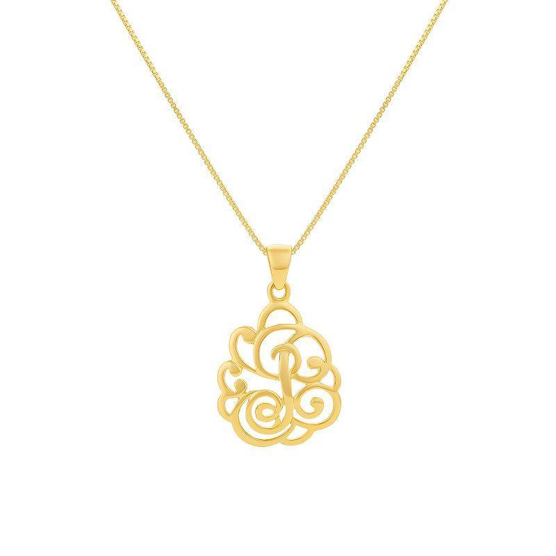 PRIMROSE Sterling Silver Monogram Initial Pendant Necklace, Womens Gold Tone E Product Image