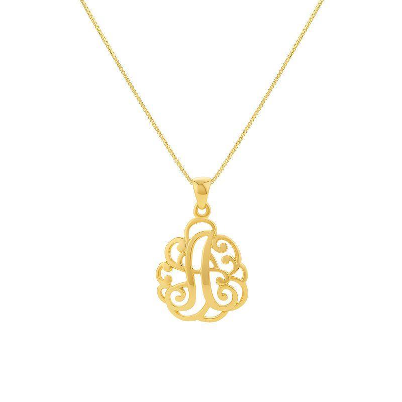 PRIMROSE Sterling Silver Monogram Initial Pendant Necklace, Womens Gold Tone E Product Image