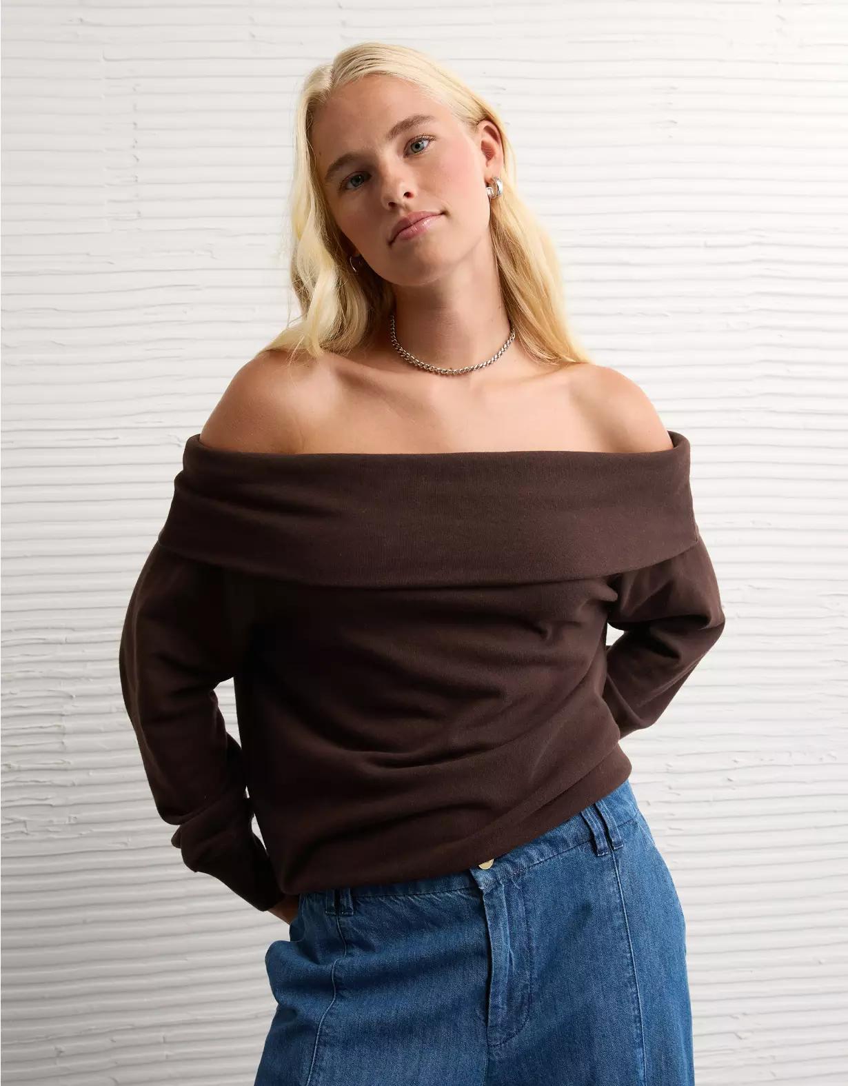 AE Foldover Off-The-Shoulder Sweatshirt Product Image