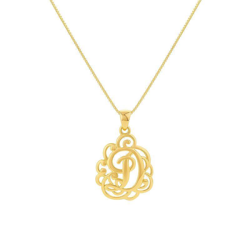 PRIMROSE Sterling Silver Monogram Initial Pendant Necklace, Womens Gold Tone E Product Image