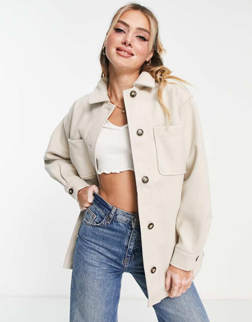 New Look shacket in oatmeal Product Image