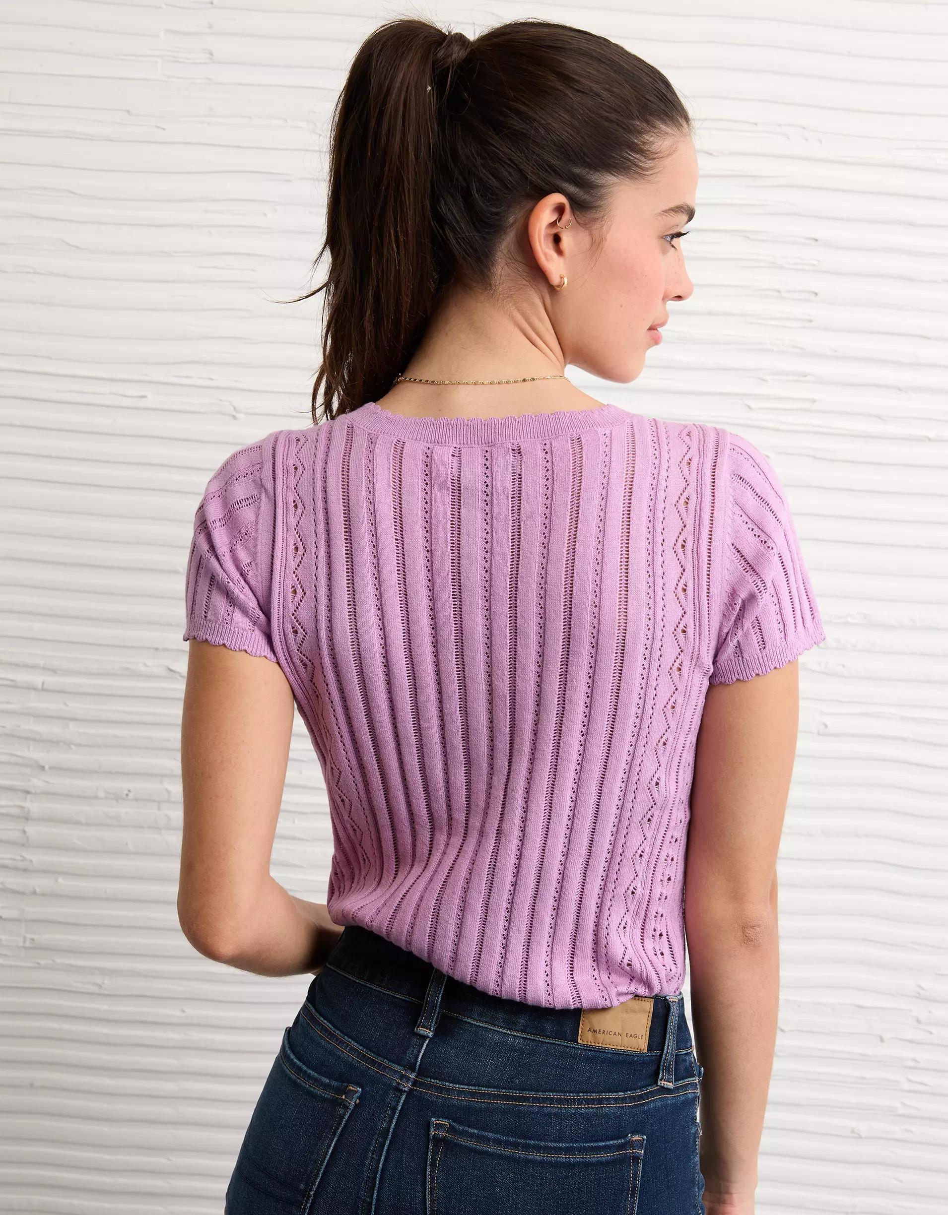 AE Henley Pointelle Sweater T-Shirt Product Image