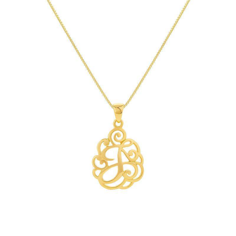 PRIMROSE Sterling Silver Monogram Initial Pendant Necklace, Womens Gold Tone E Product Image