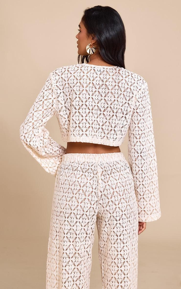  Cream Lace Button Detail Crop Top Product Image