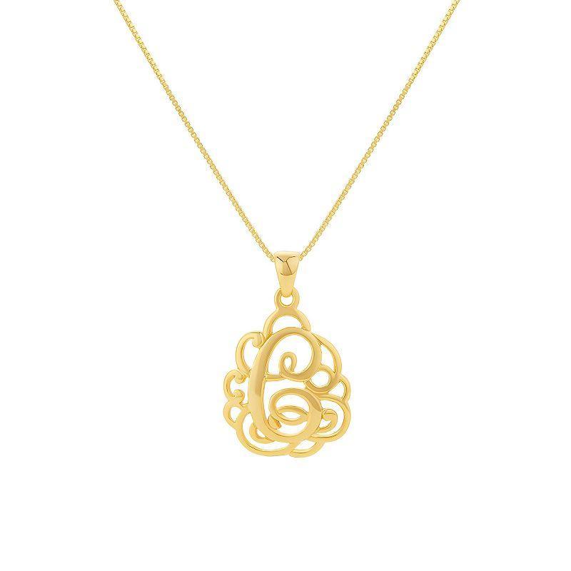 PRIMROSE Sterling Silver Monogram Initial Pendant Necklace, Womens Gold Tone E Product Image