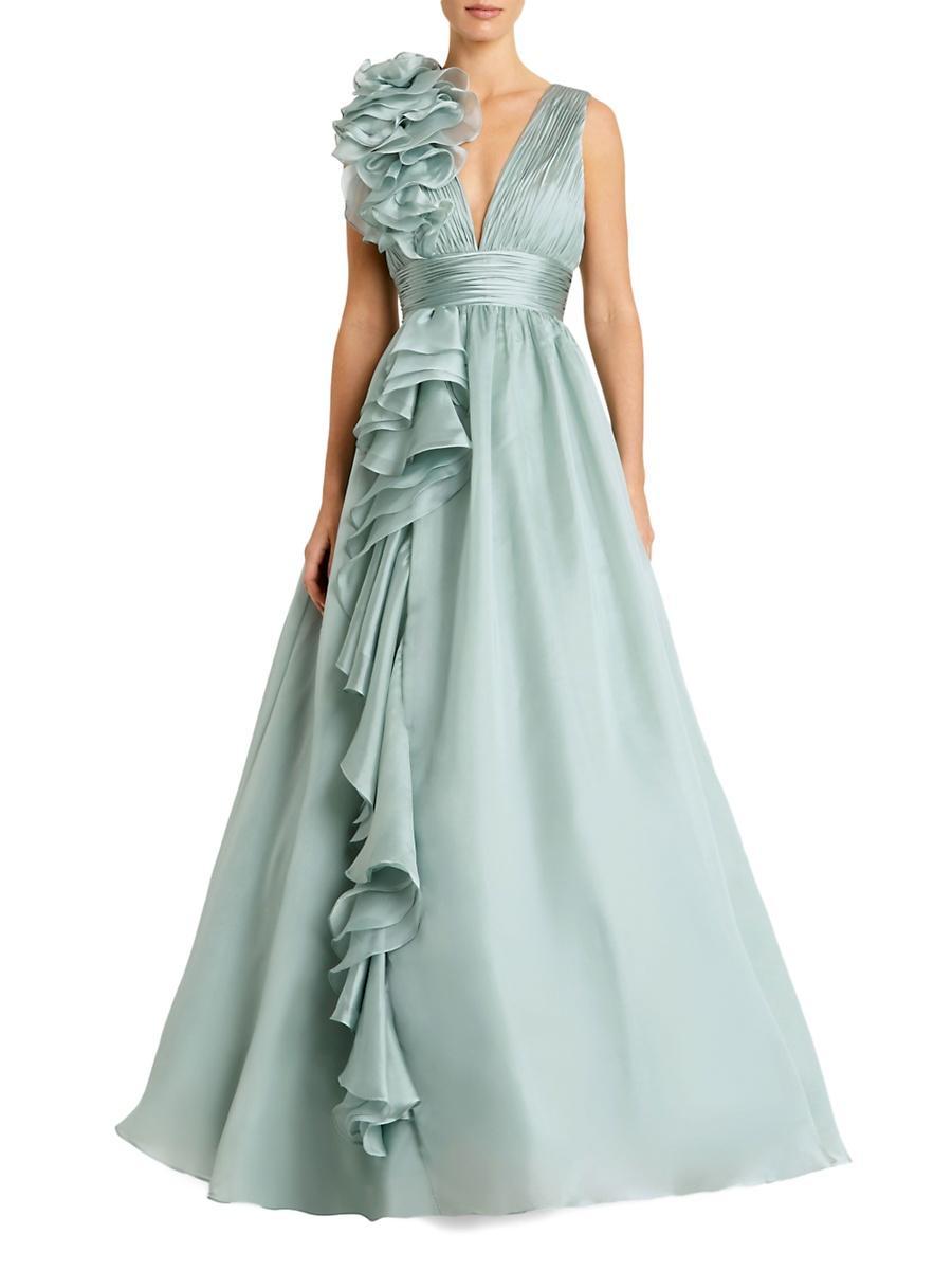 Womens Ruffle Shoulder V-Neck Gown Size 0 Product Image