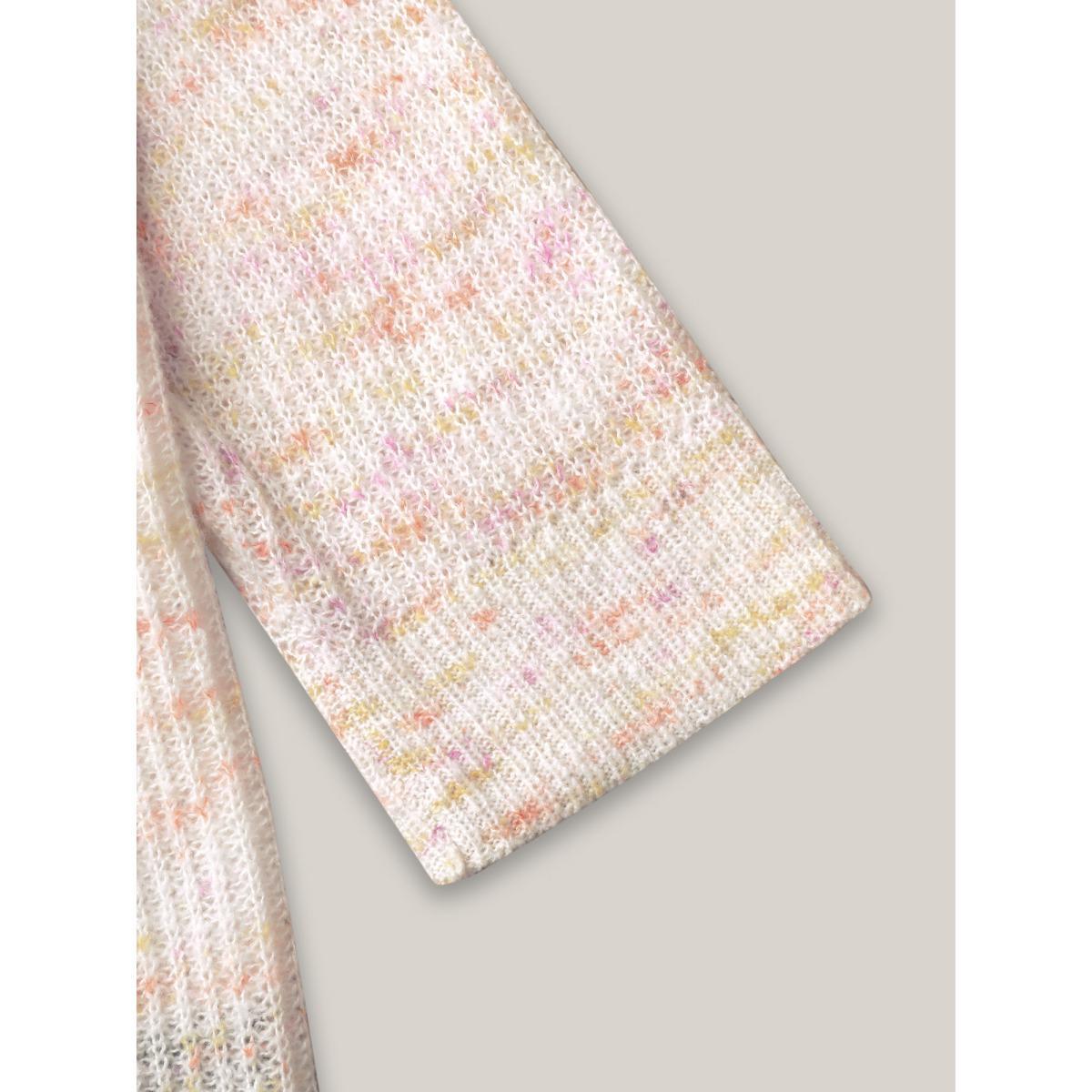 Plus Size Ribbed Texture V-Neck Fitted Pullover Ivory Women Casual Loose Long Sleeve V-neck Everyday Pullovers BloomChic 12/L Product Image