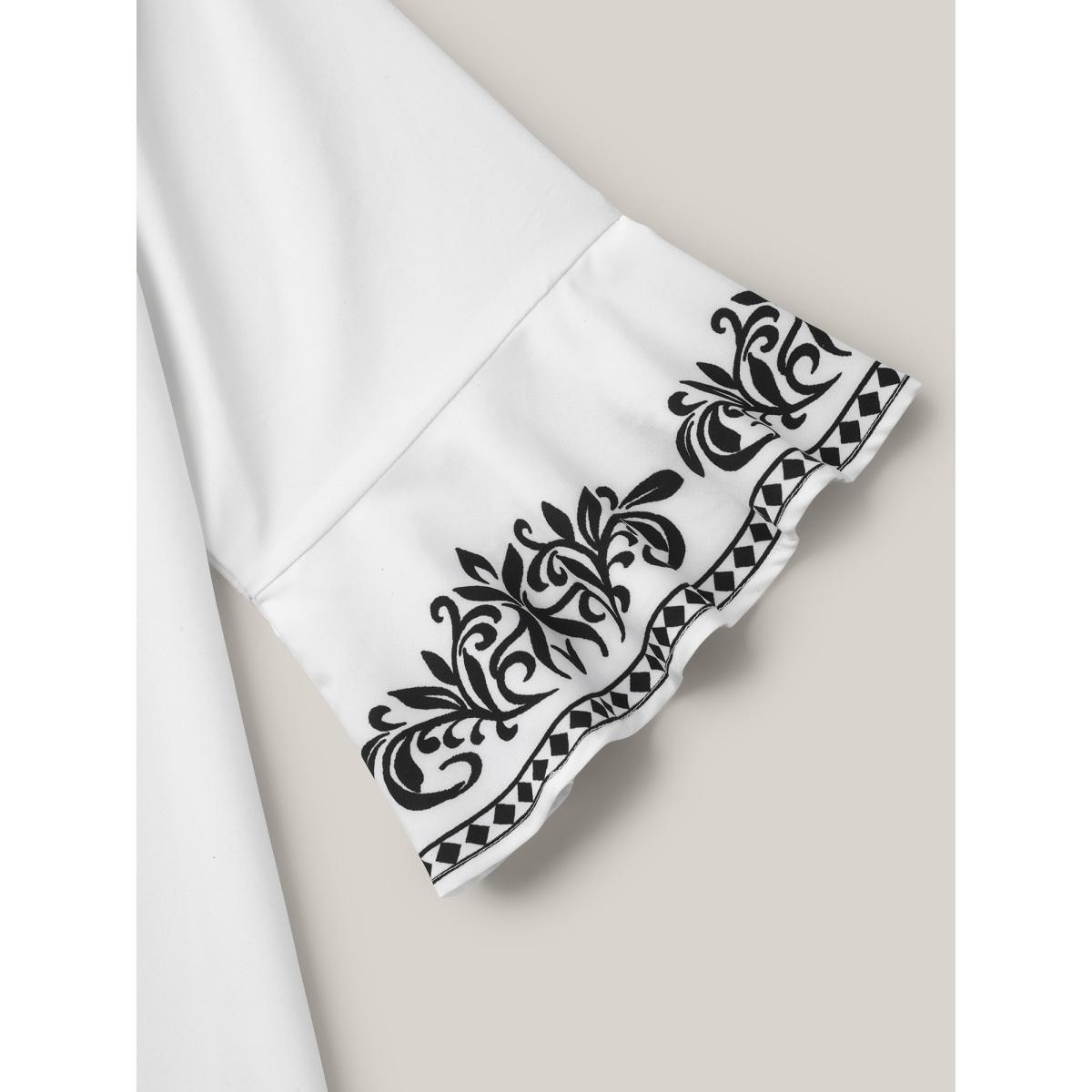 Plus Size Originalwhite Boho Print Split Neck Relaxed Fit Blouse Women Resort Elbow-length sleeve Notched collar Vacation Blouses BloomChic 22-24/3X Product Image