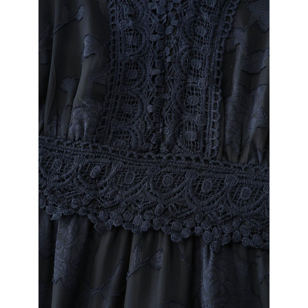 Plus Size Lace Textured Pleated Waist Tiered Midi Dress Indigo Women Romantic See through V-neck Long Sleeve Curvy BloomChic 28/5X Product Image