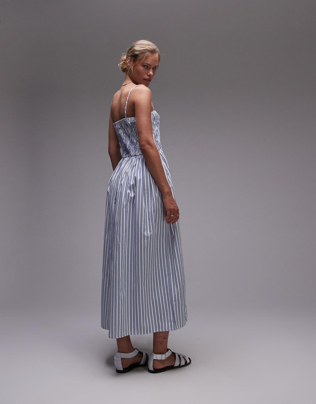 Topshop poplin maxi dress in blue stripe Product Image