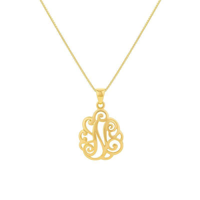 PRIMROSE Sterling Silver Monogram Initial Pendant Necklace, Womens Gold Tone E Product Image