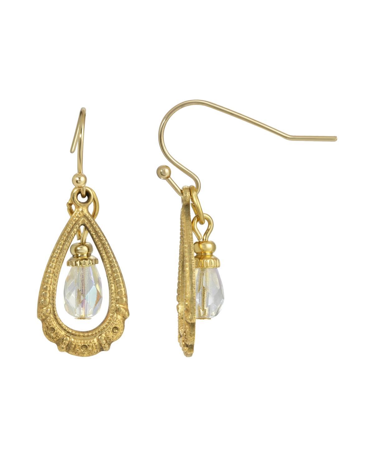 1928 Gold Tone Blue Bead Teardrop Earrings, Womens Product Image