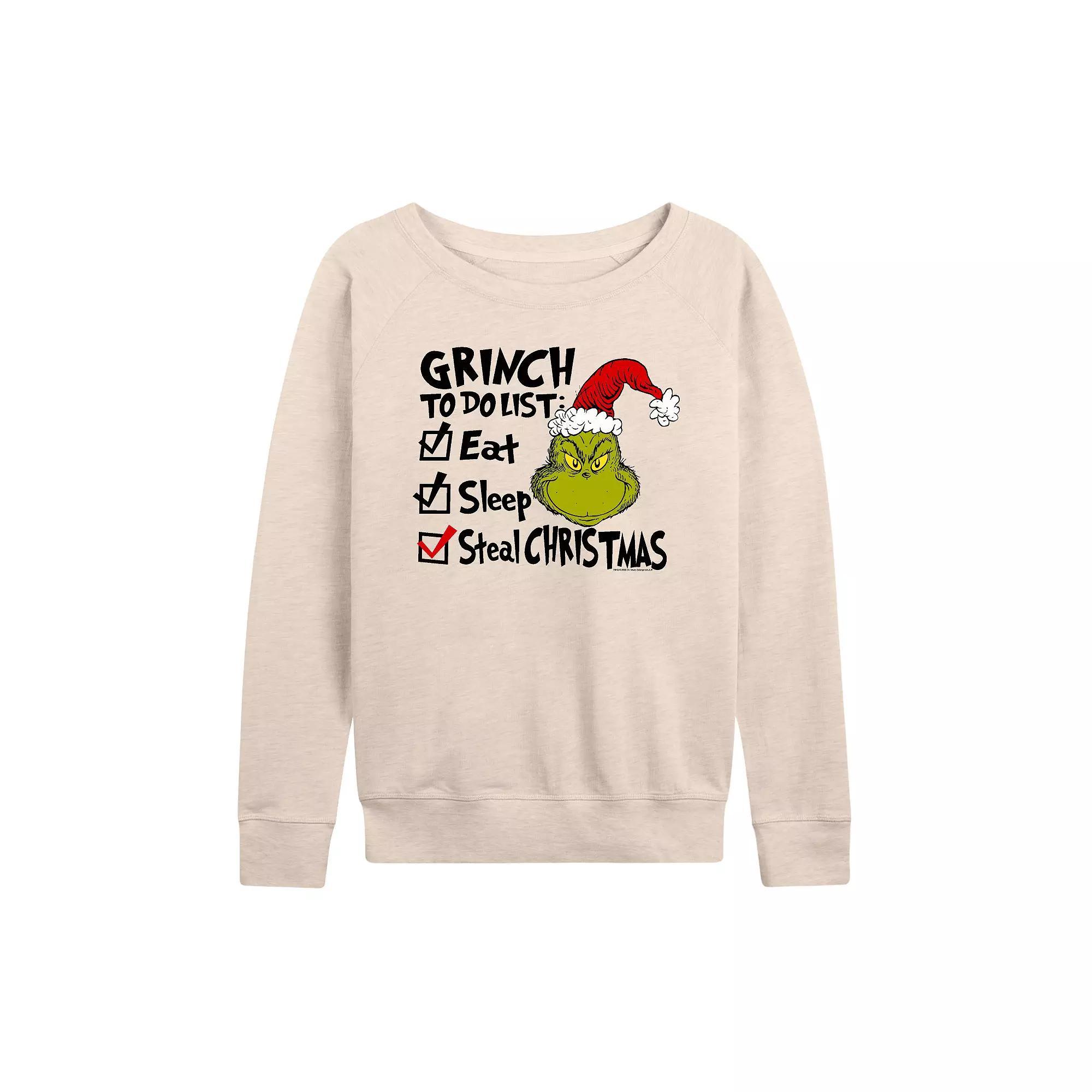 Women's Dr. Seuss The Grinch To Do List French Terry Long Sleeve Tee, Girl's, Size: XXL, Beige Product Image