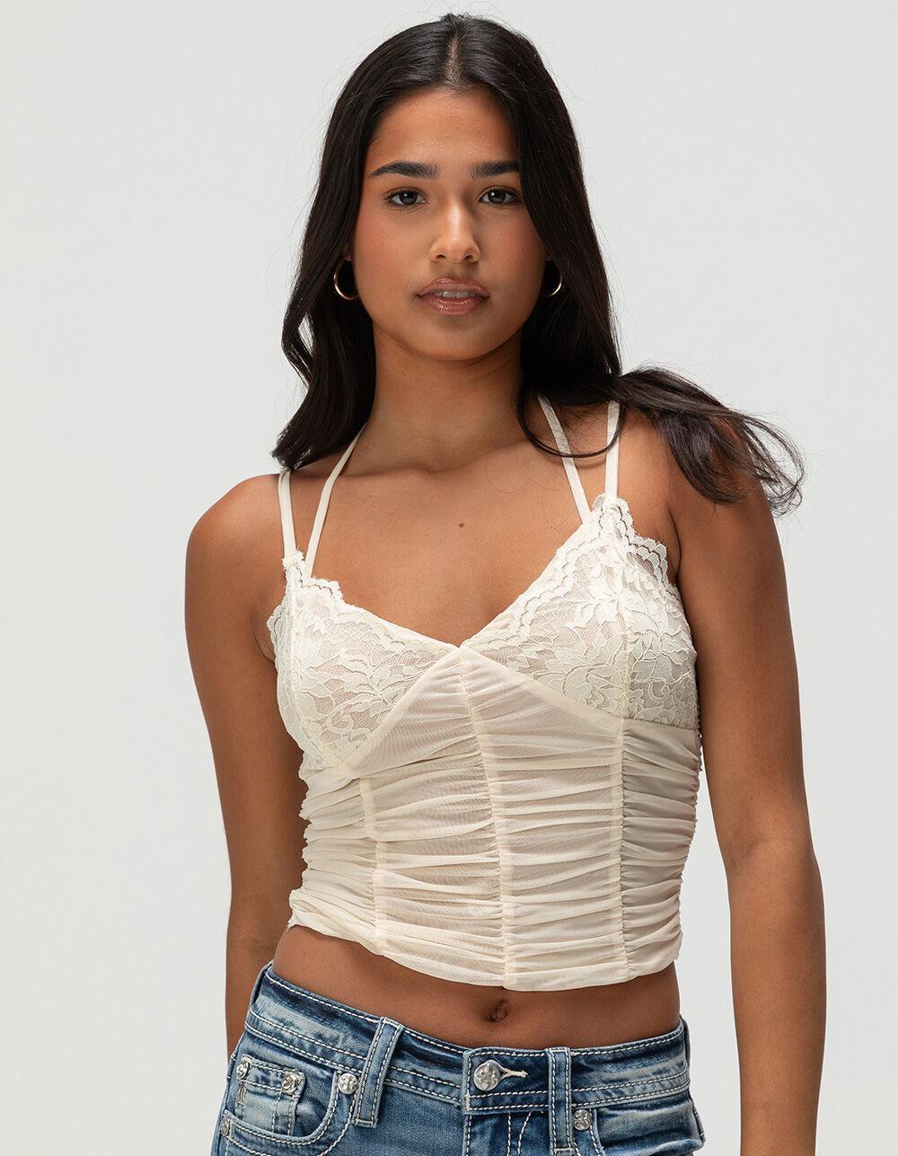 WEST OF MELROSE Womens Ruched Halter Top - CREAM Product Image
