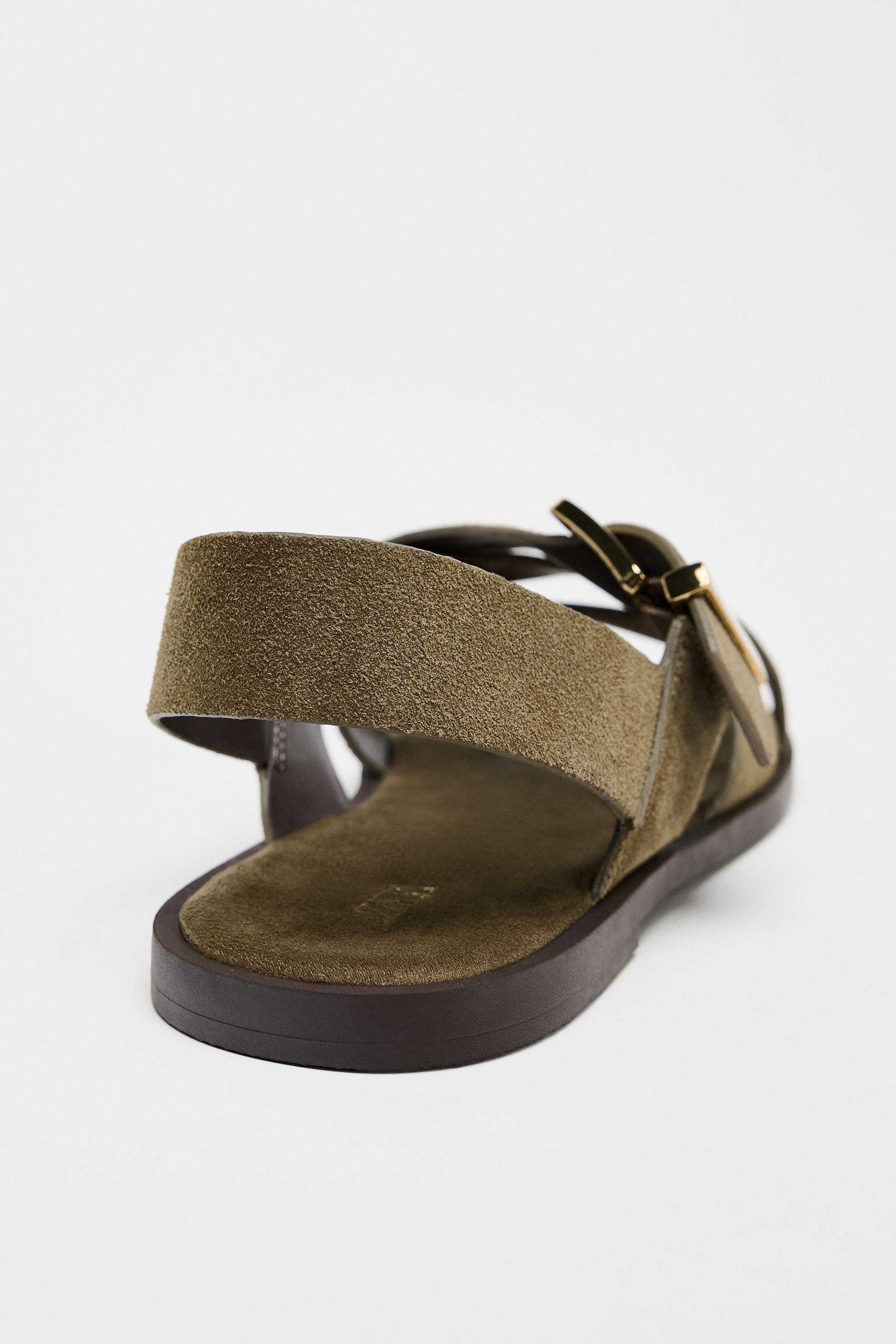 FLAT SUEDE STRAP SANDALS Product Image