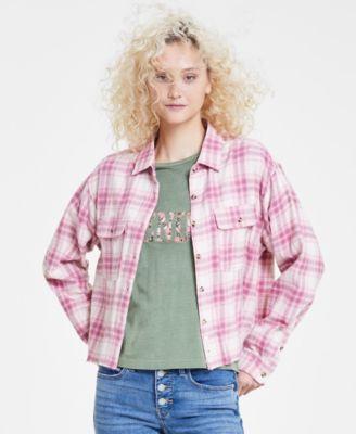 Lucky Brand Raw Edge Cropped Plaid Blush Plaid) Women's Clothing Product Image