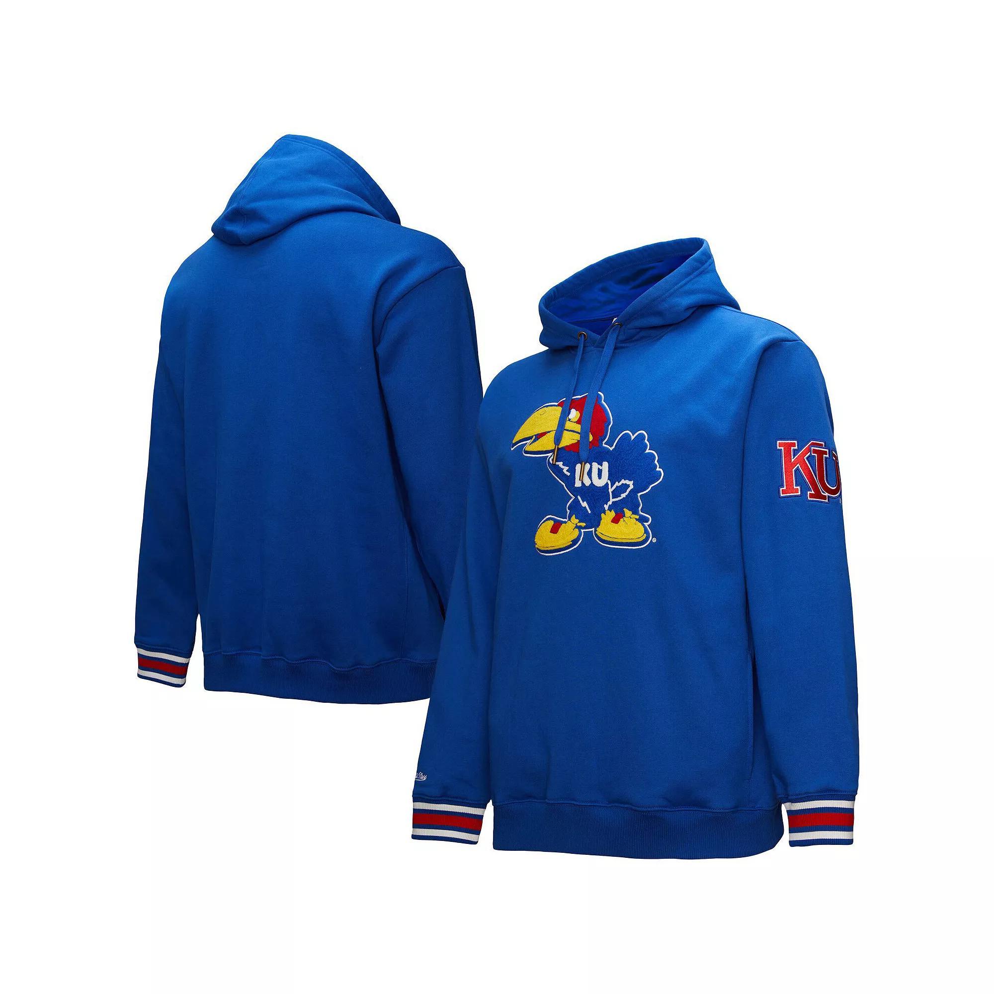 Men's Mitchell & Ness Royal Kansas Jayhawks Chainstich Fleece Pullover Hoodie, Size: Large, Blue Product Image