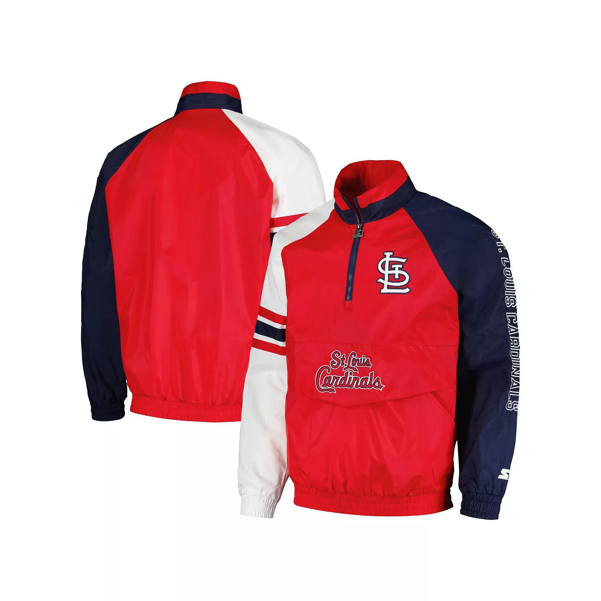 Men's Starter Red/Navy St. Louis Cardinals Elite Raglan Half-Zip Jacket, Size: Small Product Image