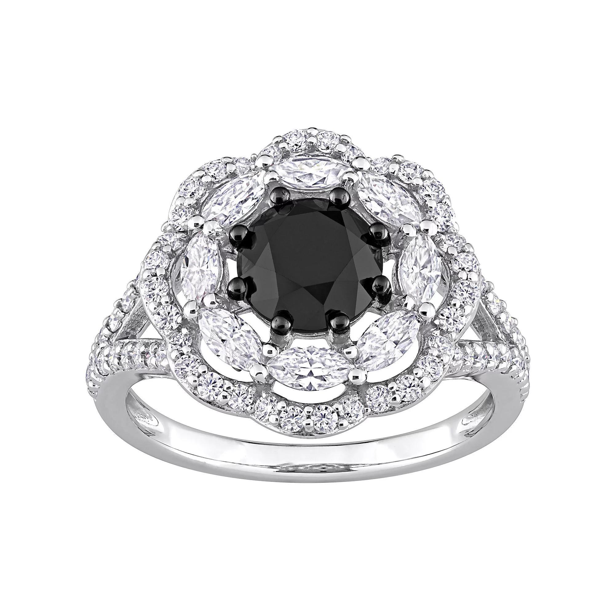 Stella Grace 10k White Gold 1 1/2 Carat T.W. Black Diamond & Lab-Created Moissanite Engagement Ring, Women's, Size: 5 Product Image