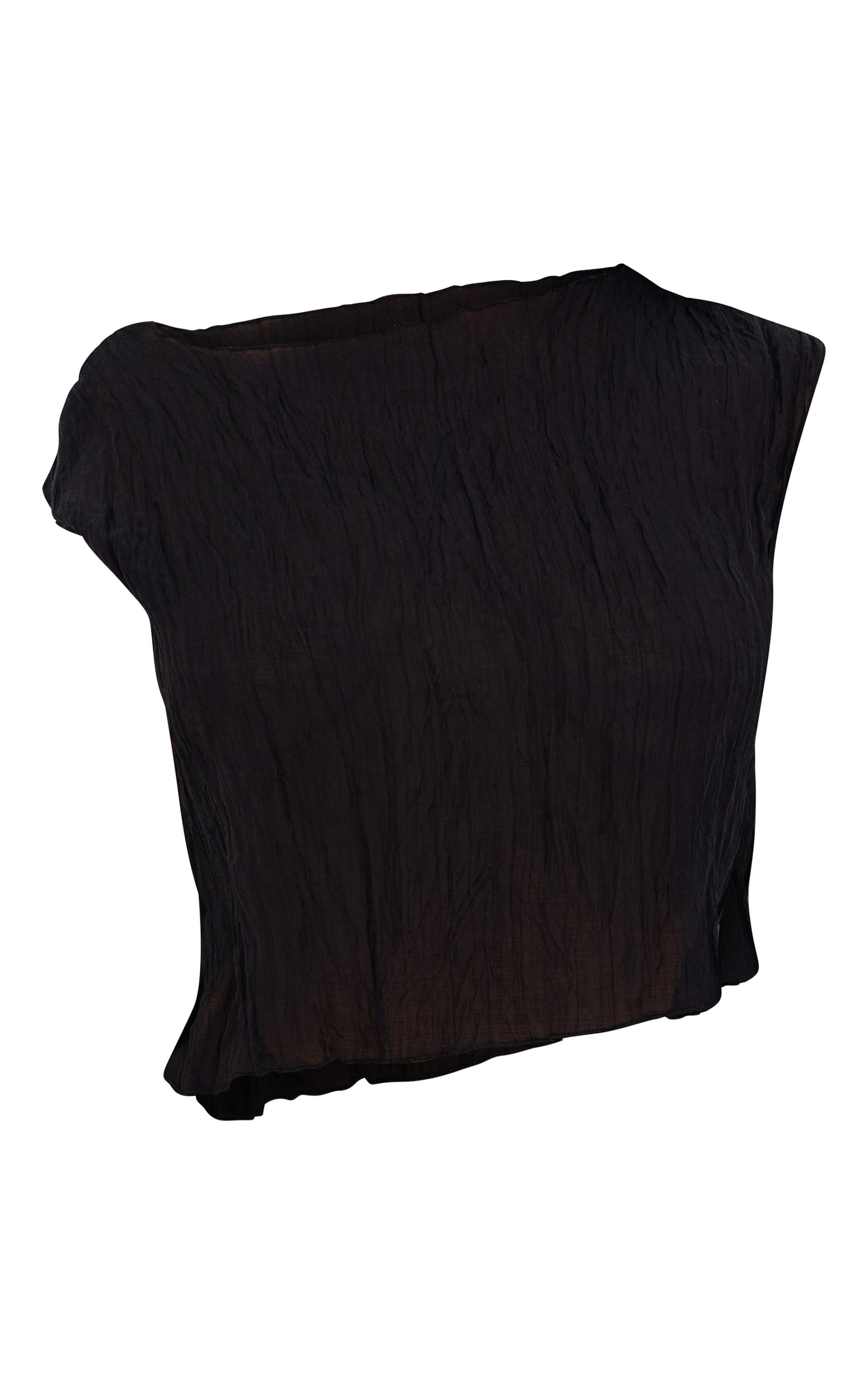 Black Textured Sheer Crew Neck Sleeveless Top Product Image